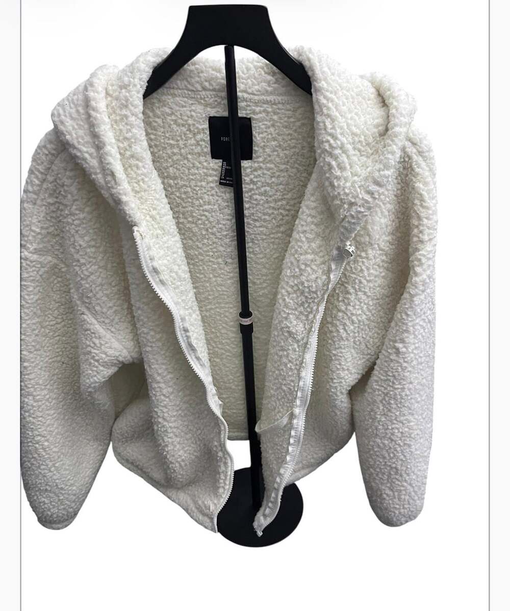 Forever 21 Cream Sherpa Fleece Hooded Zip-Up Jacket